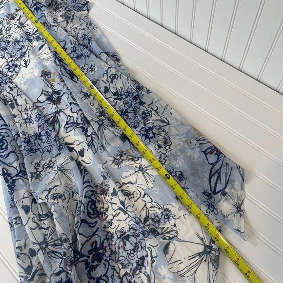 BCBGeneration Blue Floral Sheer Lightweight Cold Shoulder Kimono Top One Size - Picture 6 of 6